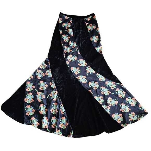 Free people size 8 twisted floral satin black velvet maxi skirt new - Picture 3 of 7